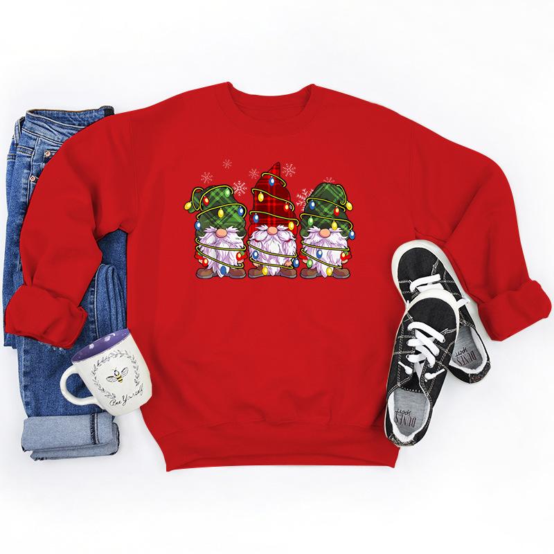 Christmas Lights Gnomes Print Sweatshirts For Women Winter