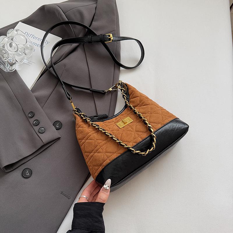 Retro Diamond Suede Crossbody Bag - Women's Versatile Color Block Shoulder Bag 2025