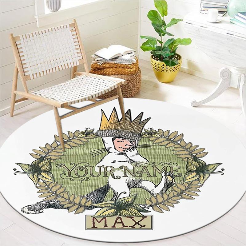 Moonlit Voyage Custom Name Round Area Rug Carpet Rug For Living Room Bedroom Sofa Playroom Decor Nonslip Floor Mat