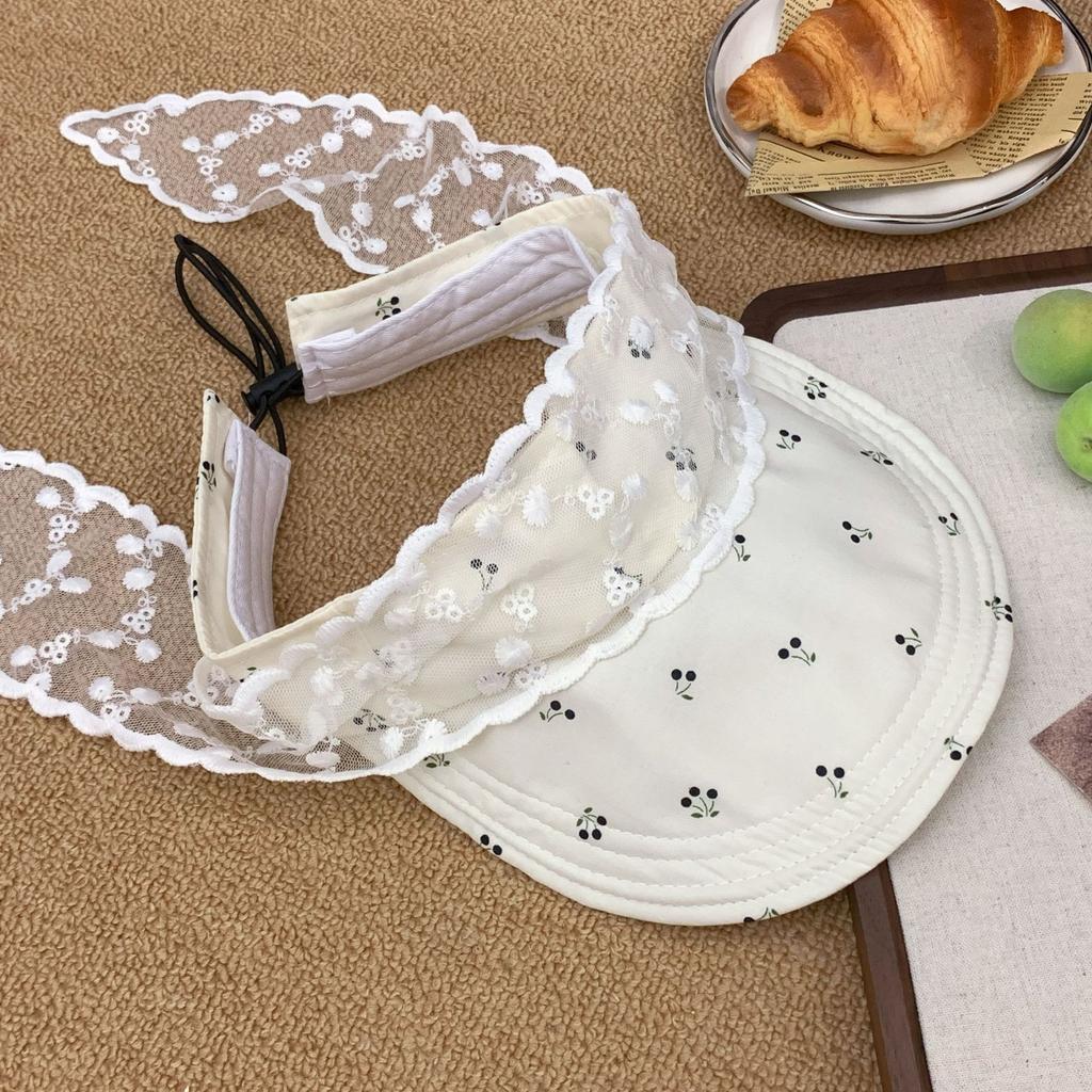 Summer Thin Cherry Mesh Empty Top Hat Sunshade Sunscreen Hat Full Network Breathable Anti-ultraviolet Large Brim Sun Hat