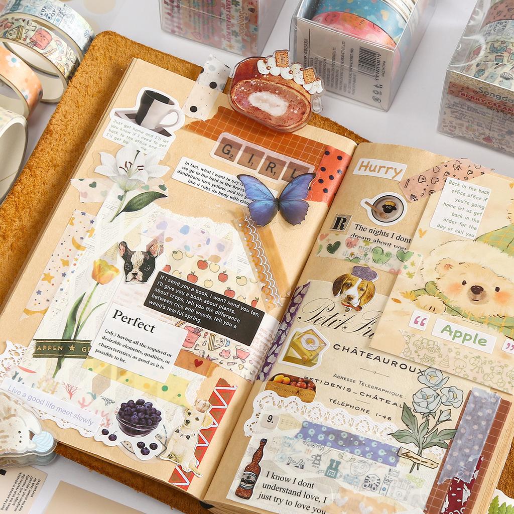 Creative cute cartoon washi tape set, butterfly, floral, geometric pattern print design, journal decoration gift masking tape