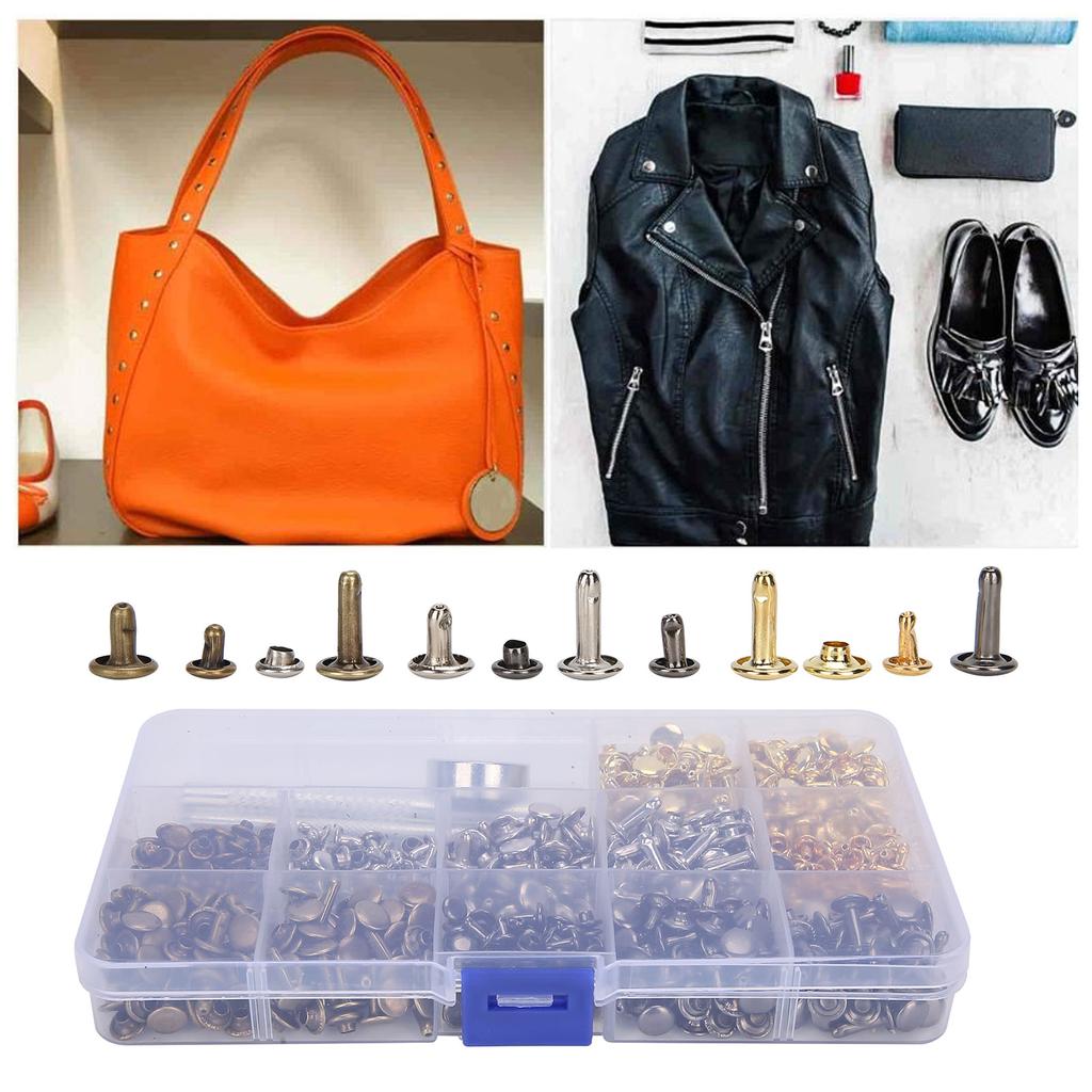 363Pcs Leather Rivets Set 2 Cap Brass DIY HandMade Crafts Accessories with Tools
