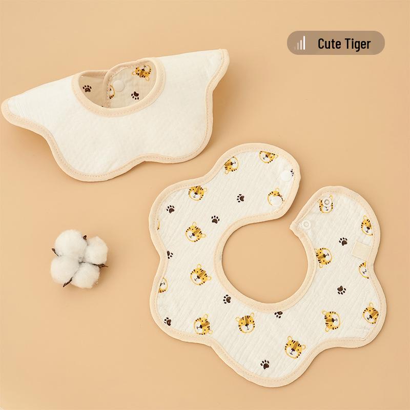 Waterproof Crêpe Fabric Baby Bib - Petal Design, Cotton Autumn/Winter Model for Newborns and Infants.