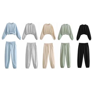 2023 Autumn Women's European & American Style Solid Color Sweatshirt and Jogger Pants Set