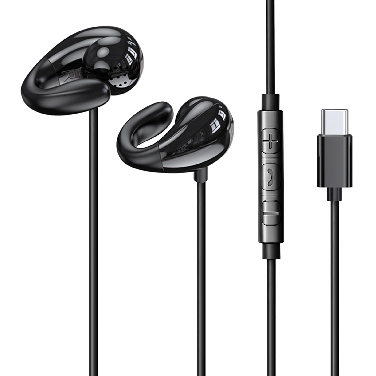 

Wired USB Type C Open Ear with Wired Gaming Call Volume Compatible with Most USB Type C Port Devices Including iPhone Black [New Arrival] Earphones,