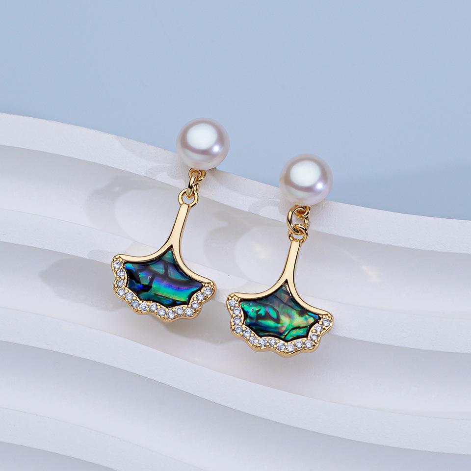 Color Abalone Shell Natural Freshwater Pearl Stud Earrings Women's Earrings Silver Needle High-end Jewelry