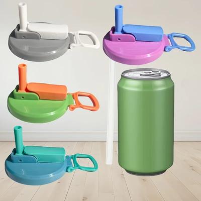1set Four Colors Reusable Soft Drink Can Lid Can Be Used for Beverages, Juices and Soft Drinks Comes with A Straw Reusable Straw