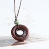 Vintage Wooden Round Ring Pendant Necklace Neck Chain Long Sweater Chain