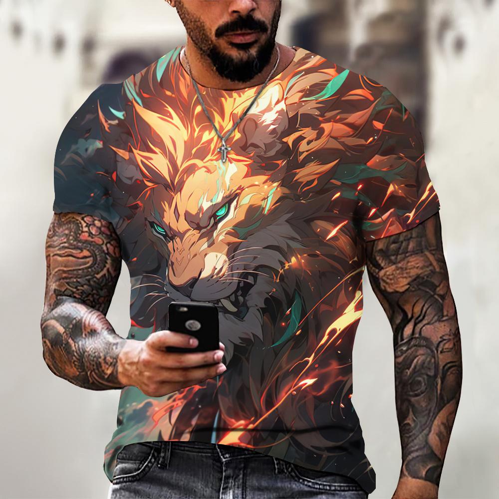 Męski T-shirt ze zwierzęcym nadrukiem 3D wilka, odzież męska w stylu ulicznym Harajuku, topy z krótkim rękawem, codzienne swetry