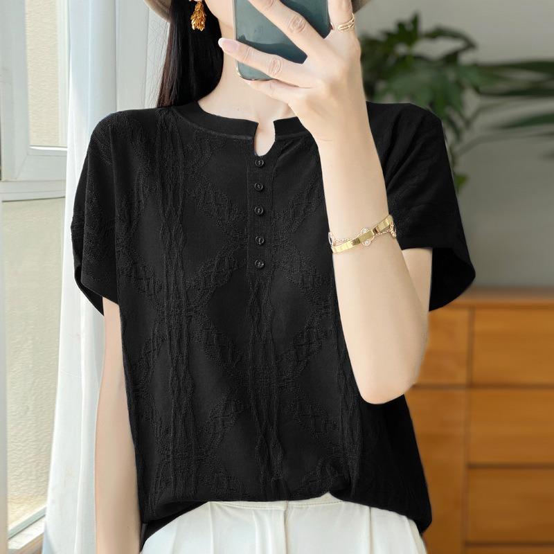 Summer Women's New Short-sleeved Knitted Sweater T-shirt and Round-neck Vest Top