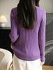 Women's Ribbed Knit Double-Layer Pullover Sweater with Stand Collar - Long Sleeve, Color Block Design for Autumn/Winter