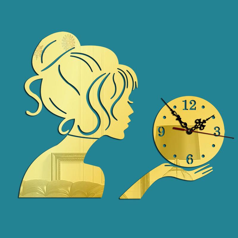 Beauty Girl 3D Acrylic Mirror Wall Clock Modern Design Decorative Mirror Wall Clocks