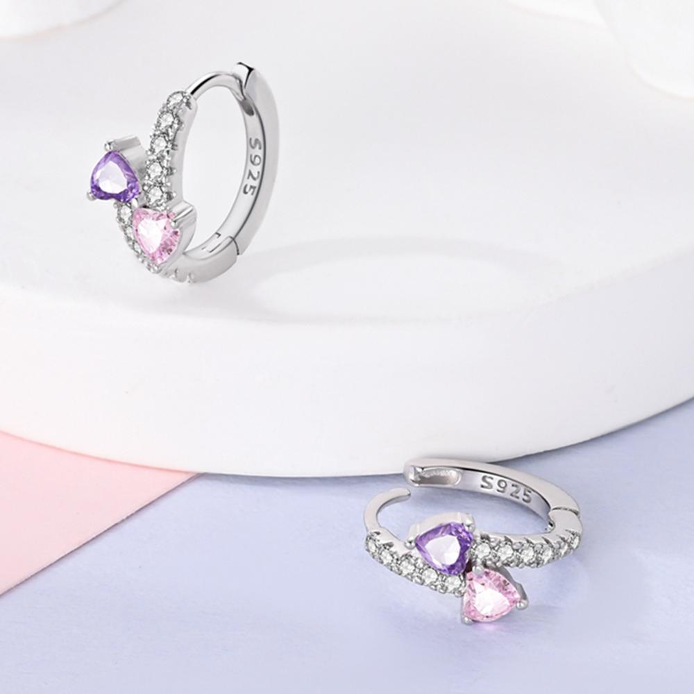 Woman Hoop Earrings Silver Colors Romantic Pink-Purple Intertwined Double Hearts For Women Earrings Jewelry Gifts