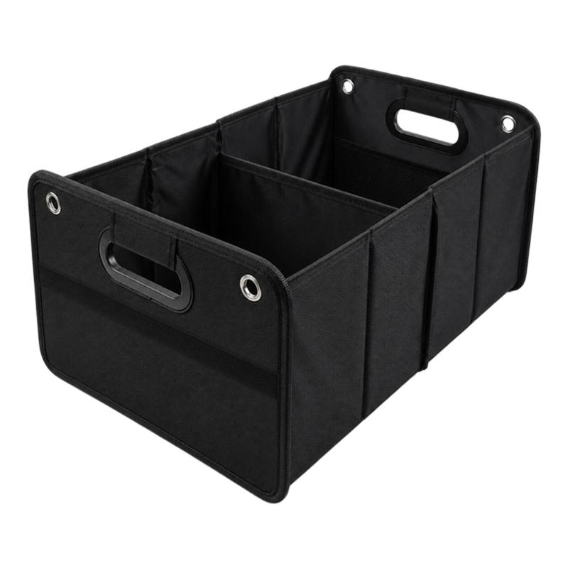 Car Cargo Container for Trunk Storage, 30L Foldable Fabric Bin with Recessed Side Handles for Grouping Loose Grocery and Travel Items, Black