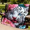 1pc Tiger Flowers Throw Blanket Polyester Fiber, Lightweight Flannel, Soft & Warm, All Season Use for Outdoor, Camping Digital Print