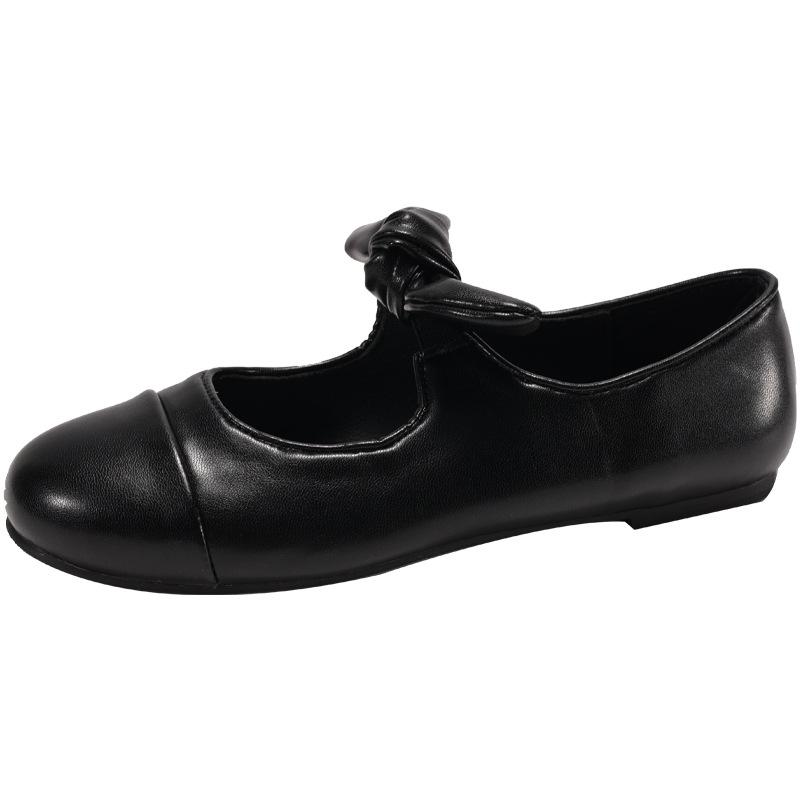 Evening wind Mary Jane shoes women's spring new retro fashion color matching light mouth bow flat shoes