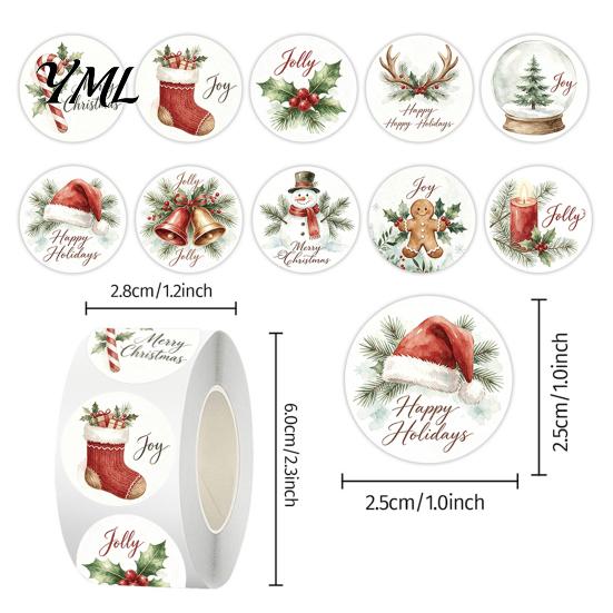 Winter Holiday Present Decorations Christmas Round Stickers, Nordic Style Watercolor Decorative Labels, Sealing Stickers Envelope Decals for