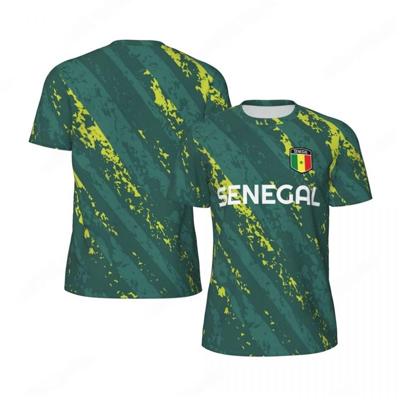 Magliette da Calcio alla Moda con Grafica della Bandiera del Senegal per Uomo Tendenze 3D Stampa Emblema Nazionale Magliette Sportive Ampie Traspiranti
