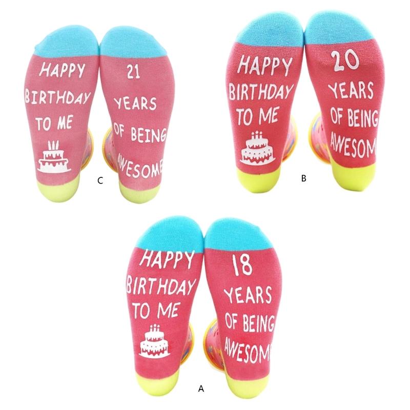 Festival Jacquard Socks with Blessing Letters Soles for Women Men Teens Aged 18 to 21 Cotton Birthday Party Hosiery