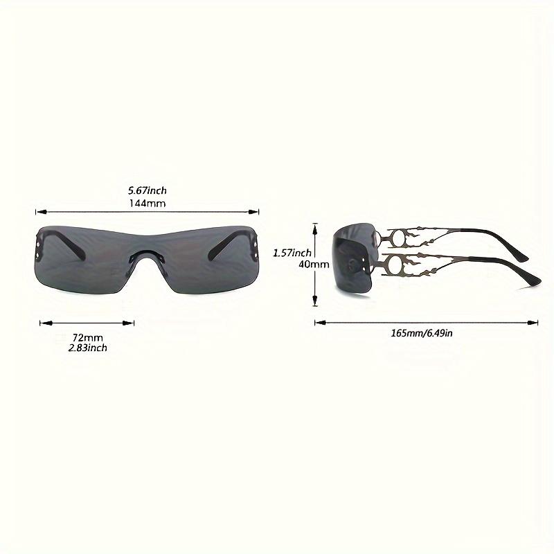One-Piece Rimless  Wrap Around Fashion Sunglasses For Women Men With Hollow Temple Hip Hop Outdoor Eyewear