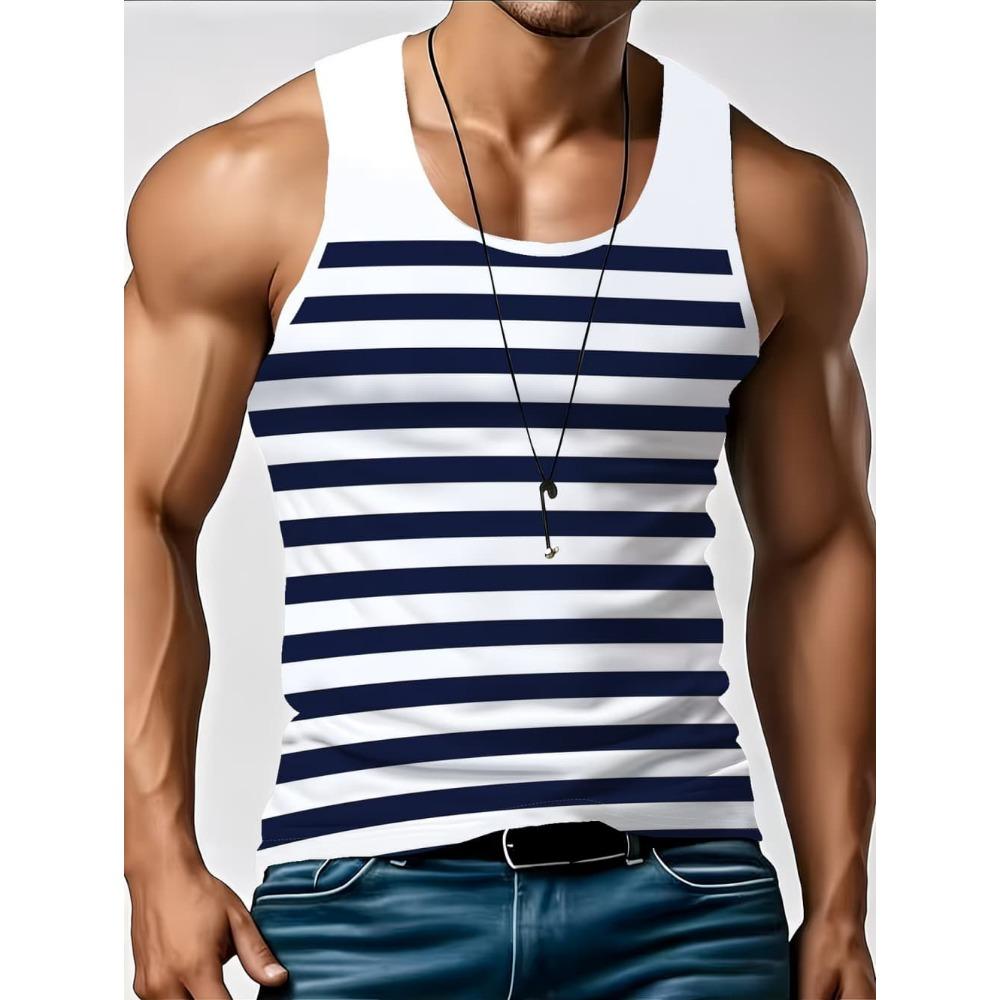 Stripe Plaid Tank Tops Fashion Men's Tops Tees Sleeveless Fitness Vest Harajuku Streetwear T-shirt