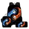 Kids School Backpack Set With Lunch Bag Pencil Case - Football Print Oxford Fabric Ergonomic Design Elementary Students