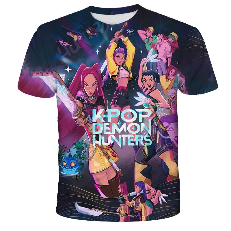 KPop Caçadores de Demônios Tigres Meninas Meninos Camiseta K-Pop Caçadores de Demônios Roupas Infantis Camisetas Bonita Estampa de Desenho Animado Camiseta Tops