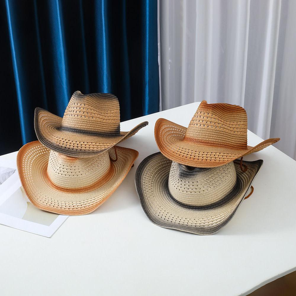 Western Cowboy Straw Hat Retro Ethnic Style European and American Jazz Hat Outdoor Travel Grassland Leisure Hat Curved Brim Hat Tide