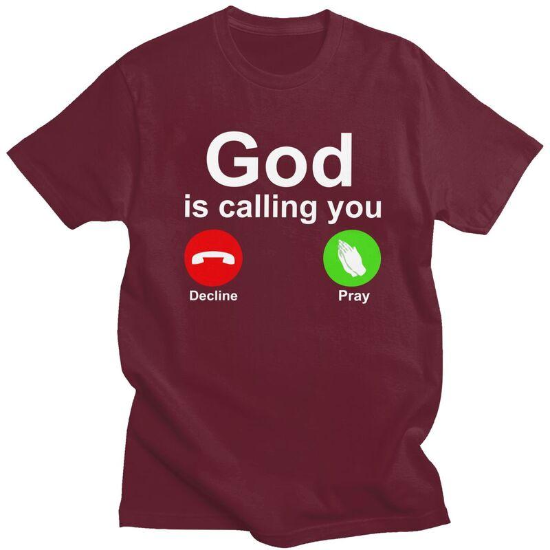 Camisetas Personalizadas para Hombre 'Dios Te Está Llamando' Rechazar o Rezar Manga Corta Camiseta Casual Camiseta Ajuste Holgado Camisetas 100% Algodón Regalo