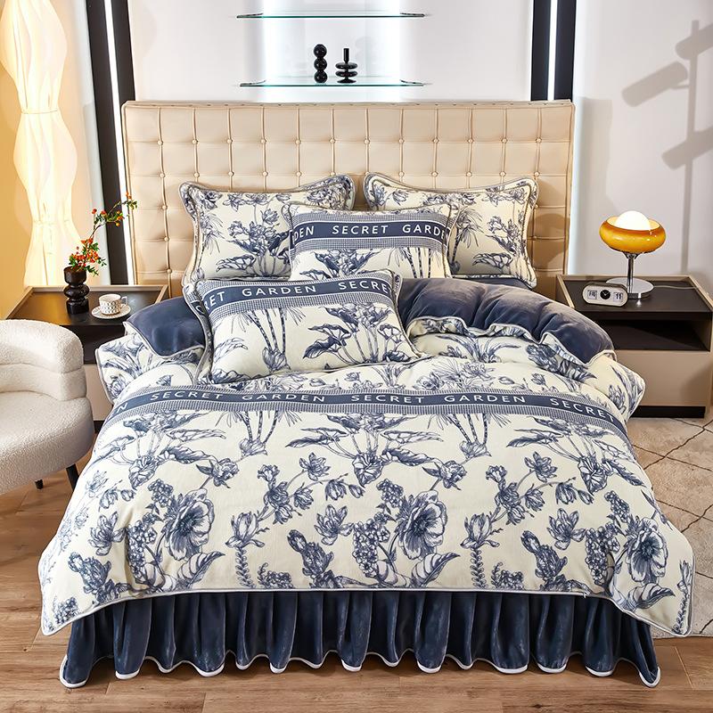 Light Luxury Thickened Milk Fleece Four-Piece Warm Double-Sided Fleece Quilt Cover Baby Fleece Anti-Static Coral Fleece Kit