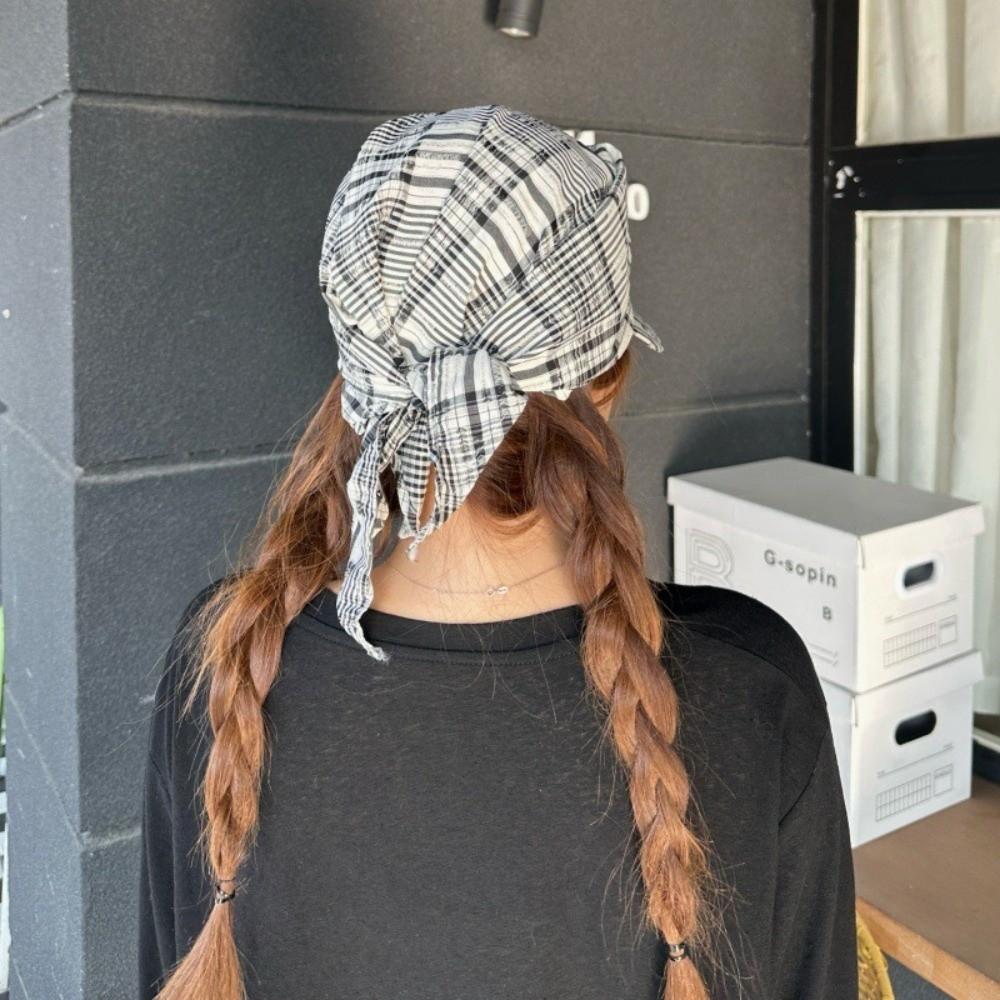 Contrasting Color Personalized Strap Cap Adjustable Retro Plaid Turban Hat Sunshade Use