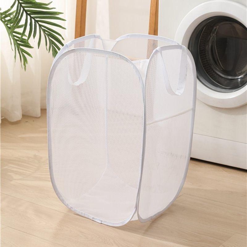 Portable Mesh Pop Up Laundry Hamper Wide Opening Breathable Collapsible Space-Saving Laundry Basket Dorm Travel Bathroom Items