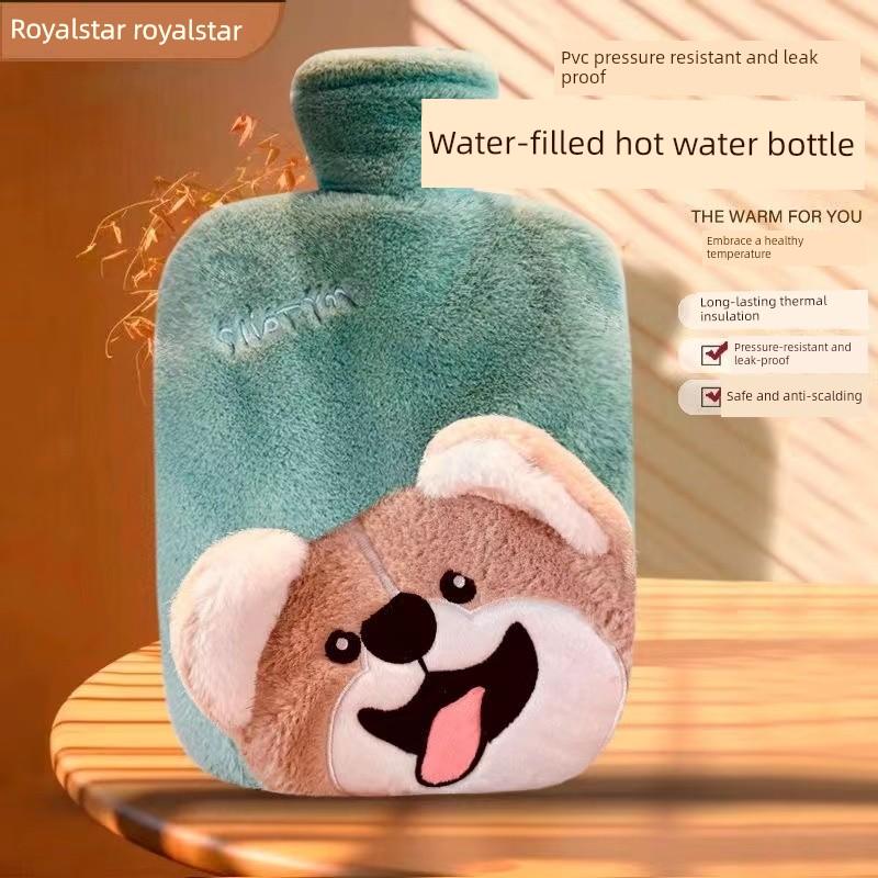 Rongshida Hot Water Bottle, Water-Filled Warm Water Bag for Girls' Dormitory, Hand Warmer, Hot Compress for Stomach, Foot Warmer, Cute Plush Cover
