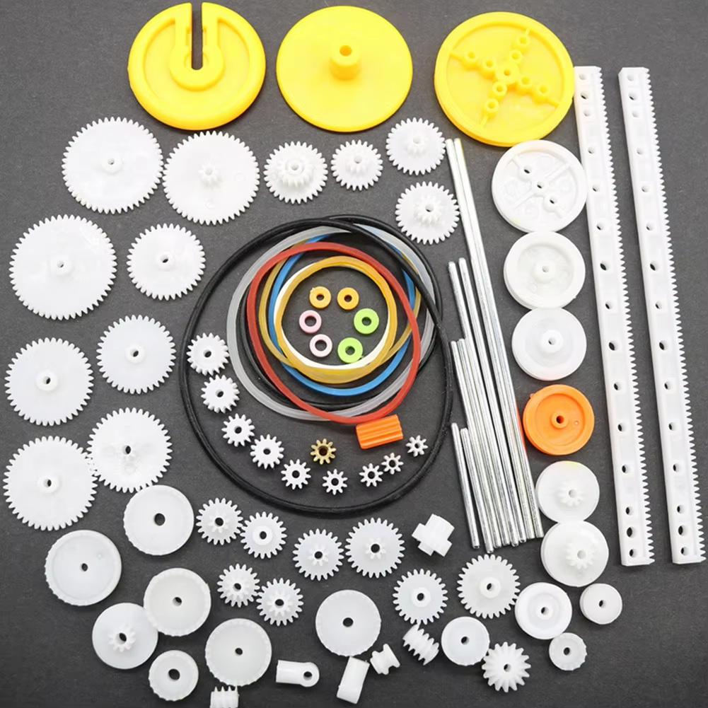 82Pcs/set Plastic Gears Set Model Robot Reduction Gears Motor Wheels Pulley Toys Accessories Hardware For Toy Robot 1 set