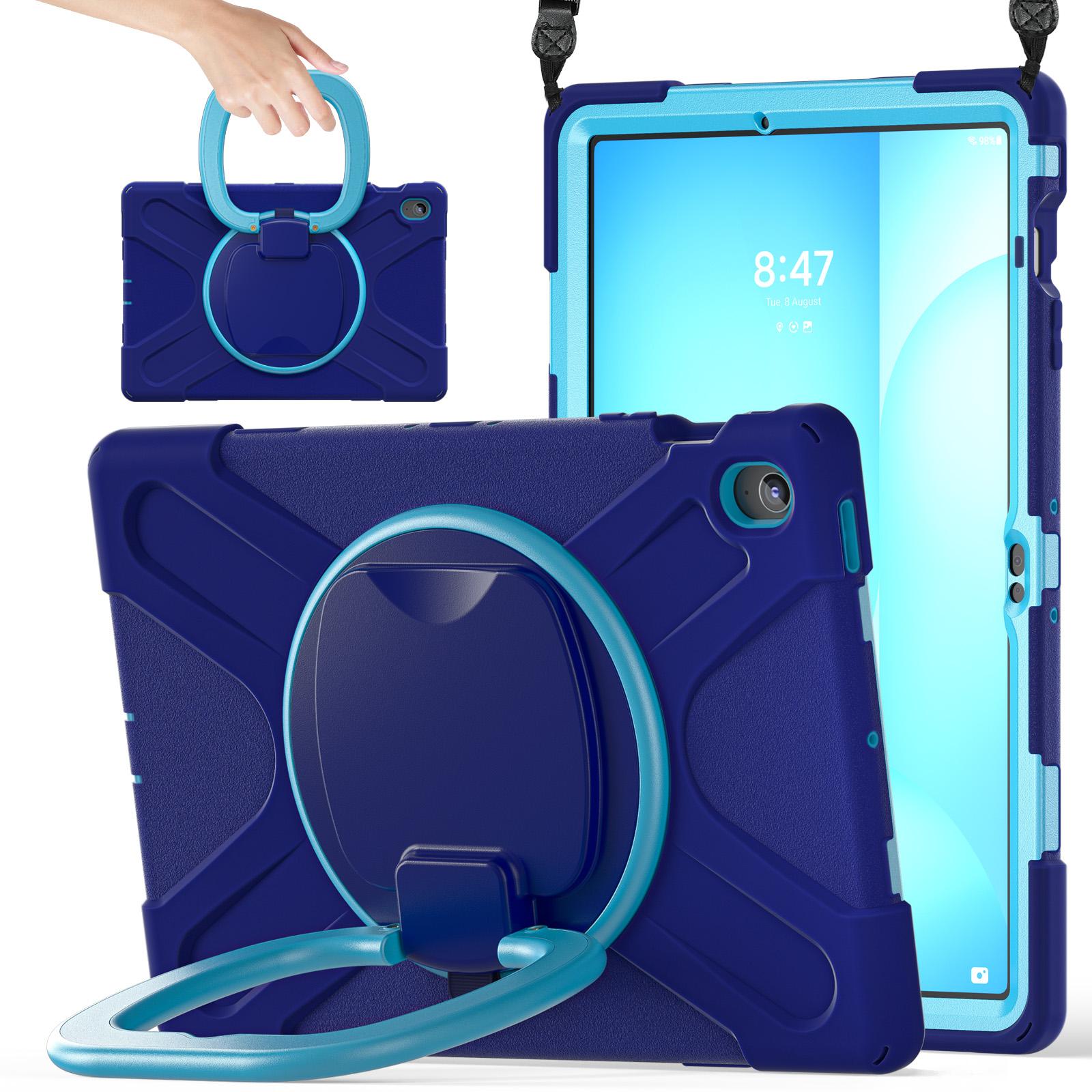 

Tablet Case with Shoulder Strap for Samsung Galaxy Tab S10 FE+ SM-X620/SM-X626B TPU+PC+Silicone Kickstand Cover Navy Blue