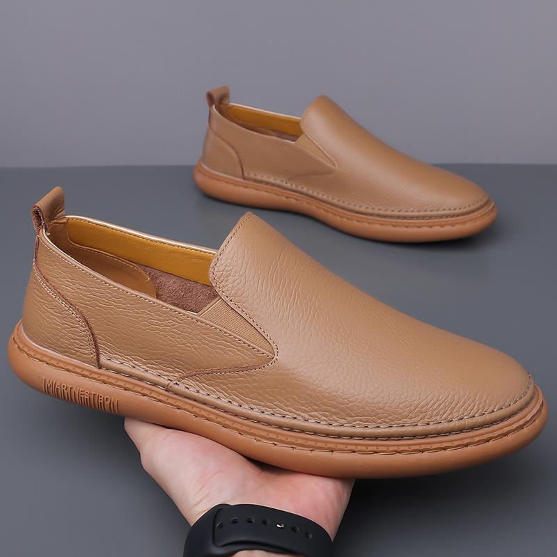 

Leather shoes men s autumn new lazy one-pedal casual versatile shoes breathable soft-soled driving trendy shoes 44 коричневий