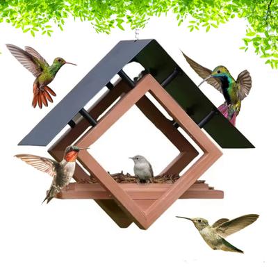 Birds Feeders Outdoor Hanging Wooden Birds Feeder with Weatherproof Metal Roof Wildbird