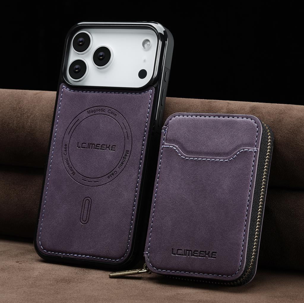 Detachable Magnetic Zipper Card Solt Wallet Leather Phone Case for IPhone 17 Pro Max Air 16 Plus 15 14 13 12 11 Pro Purse Cover