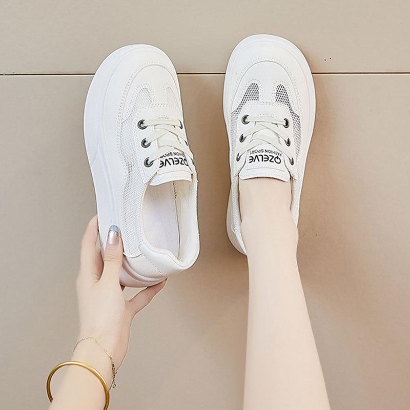 Imitation leather women's shoes thick baseplate shoes women's 025 new summer breathable mesh sports little white shoes thin mesh shoes
