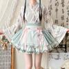 Maid Set with Chinese Printed Flared Mini and Bow Perfect for Everyday and Anime Conventions Size [SDSXZWG] Women's 4-Piece Skirt, Style, Piping,
