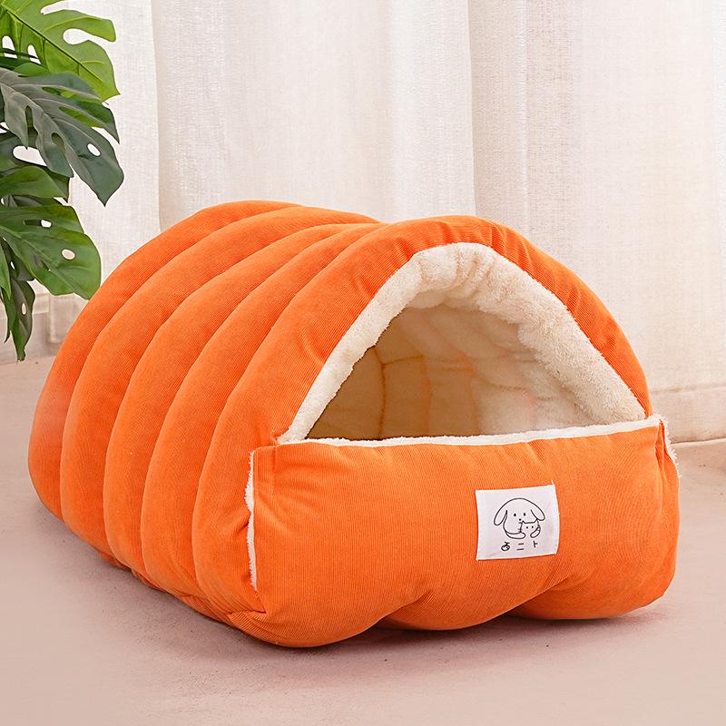 Winter Warm Zipper Style Plush Pet Sleeping Bag & Semi-Closed Cat Bed