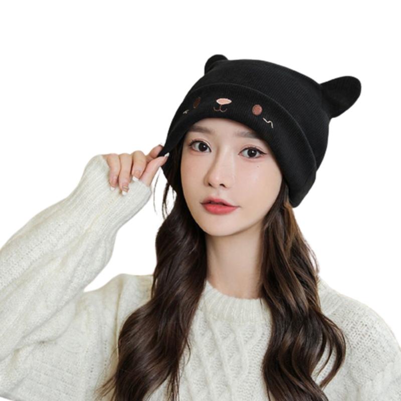 Winter Cute Cat Ear Knitted Hat Warm Beanie Winter Pullover Cap for Womens Girls