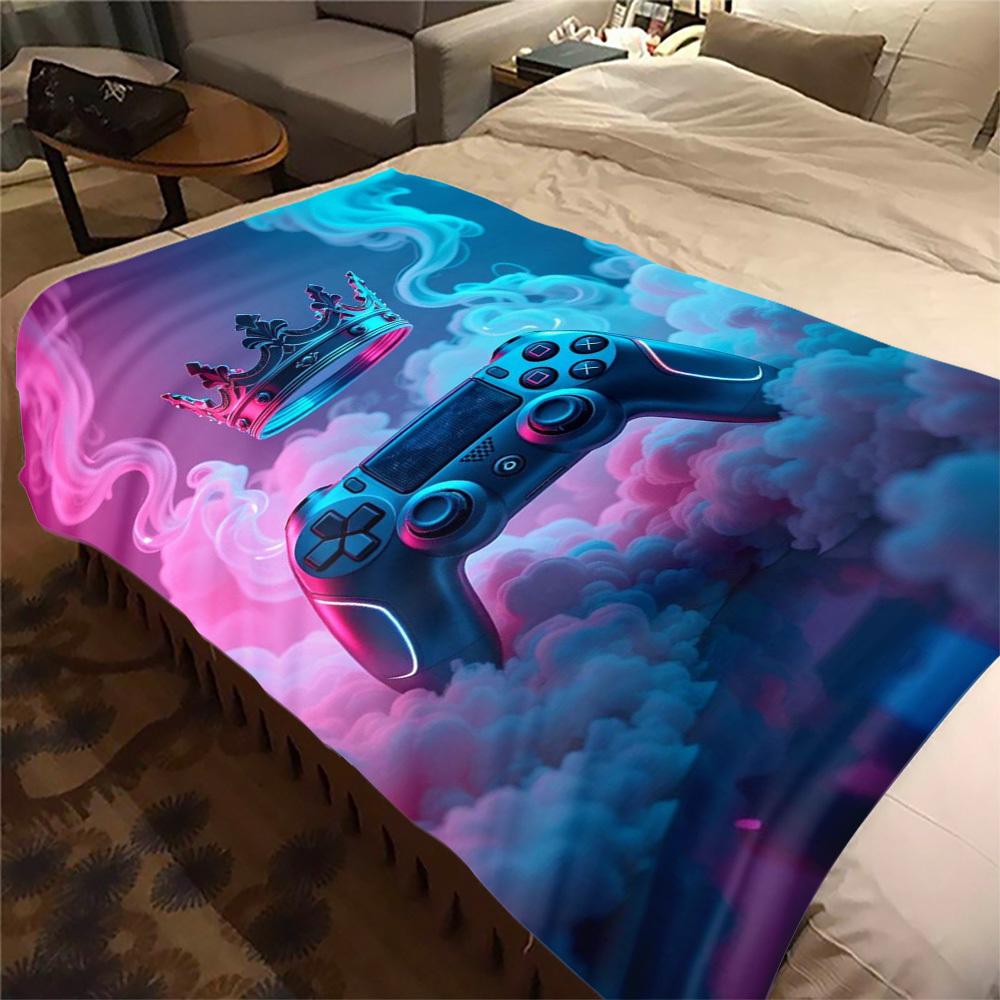 1Pc Gaming Crown Print Flannel Blanket, High quality Comfortable for All Seasons, Home Decor, Warmth and Comfort, Perfect for Christmas Gifts49