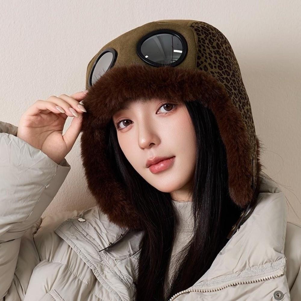 Fleece Lined Leopard Print Trapper Hat Warm Winter Hat Snow Activities
