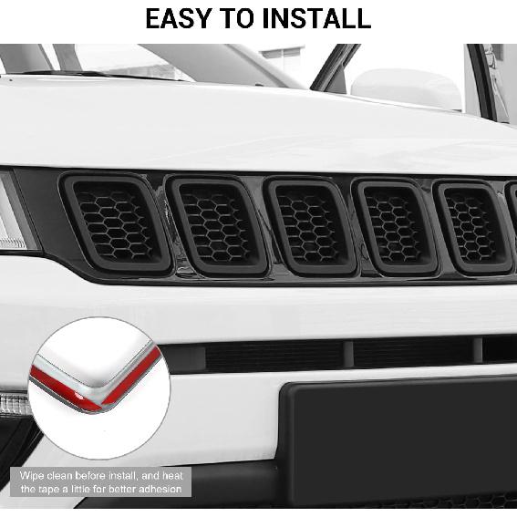 Front Grill Inserts Grille Cover Trim Accessories Compatible with Jeep Compass 2017-2020 (Matt Black)