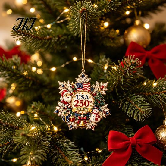 Acrylic Santa Pendant Decorations Christmas Hanging Ornament, Double Side Printed 250th Anniversary Whimsical Tree Baubles for Tree, 2D Flat