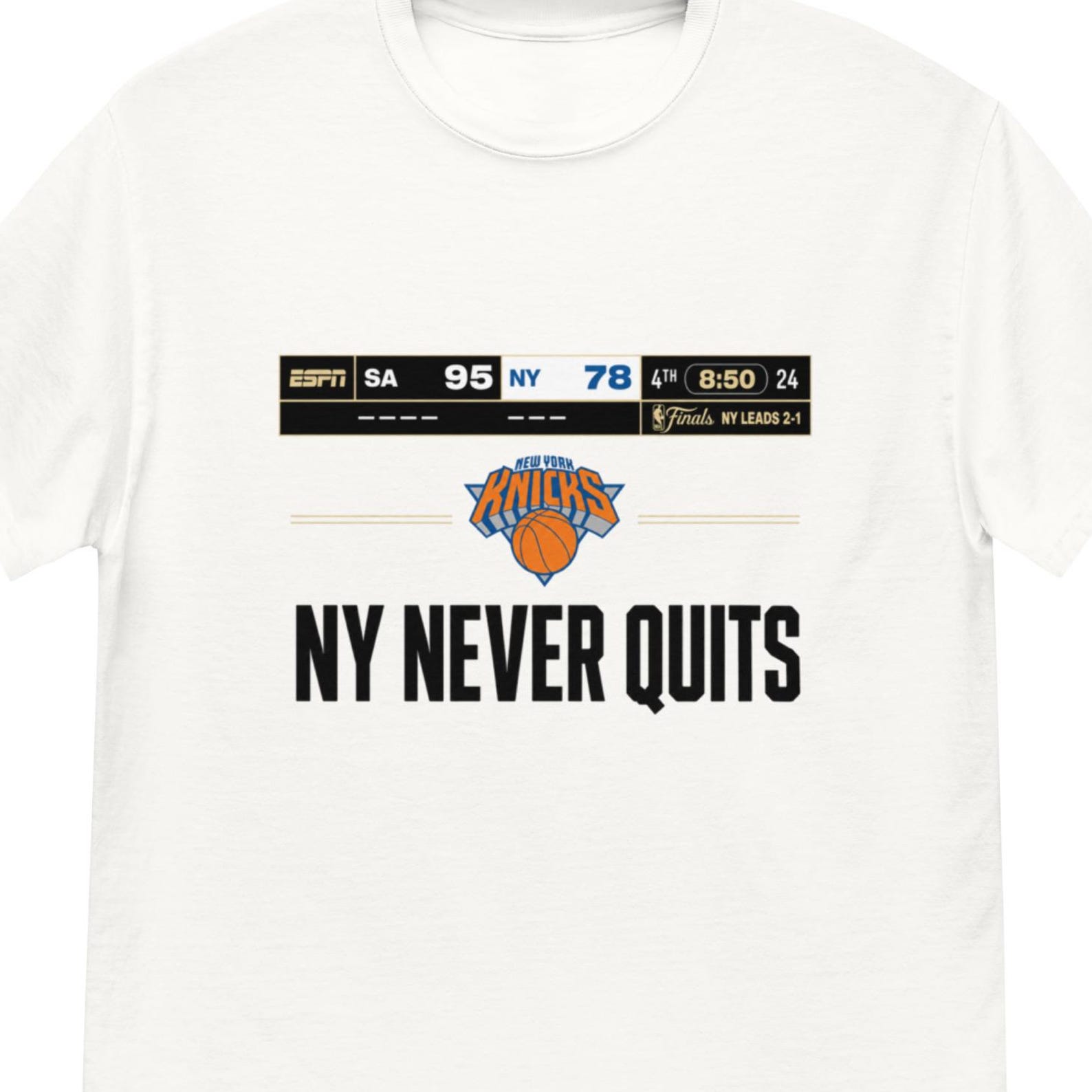 NY Never Quits | Knicks Finals Comeback Scoreboard NBA Graphic Tee Shirt S