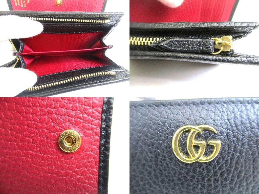 Authentic GUCCI Double G Black Red Leather Bifold Wallet Compact Wallet #b089  Open box