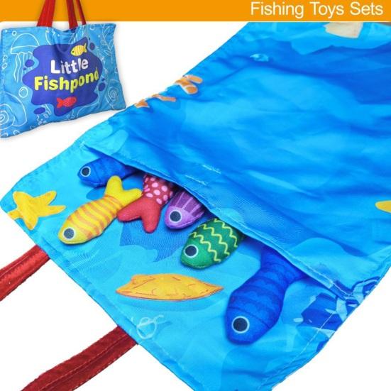 Montessori Fishing Toy for Toddlers Soft Fabric Play Mat with Fish & Stacking Buckets Early Learning Educational Game for Babies 1-3 Years Old