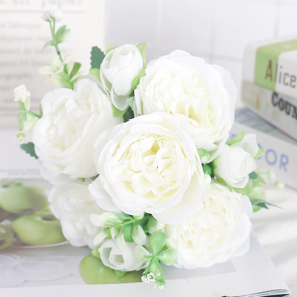 Artificial Flowers Silk Peony Hydrangea For Living Room Home Decoration Wedding Bride Bouquet Rose Fake Plants Table Accessories